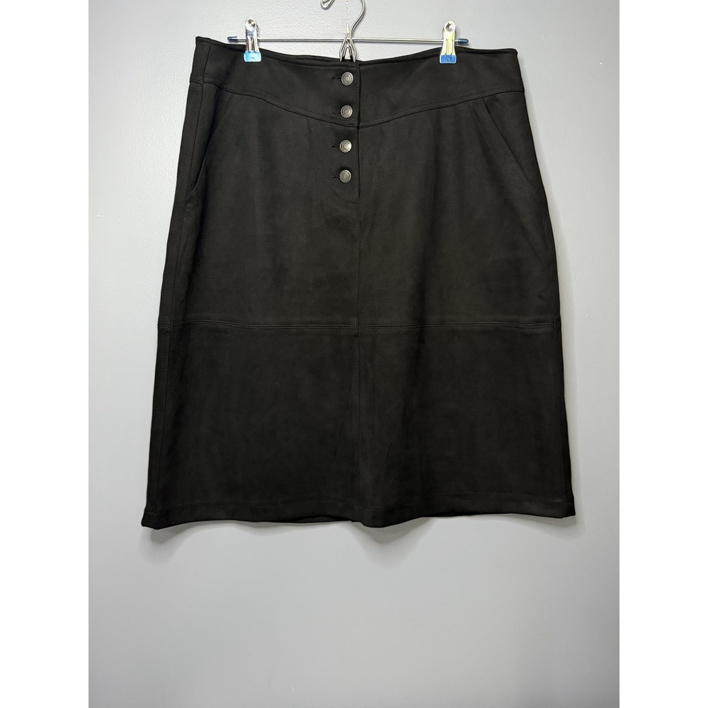Frye & Co Skirt Womens XL Black Faux Suede A Line Knee Length Button Front Fall - Picture 9 of 12